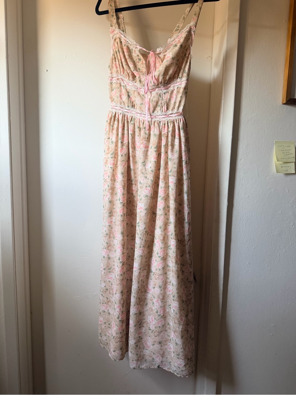 Floral Pink Lace-Trim Maxi Dress